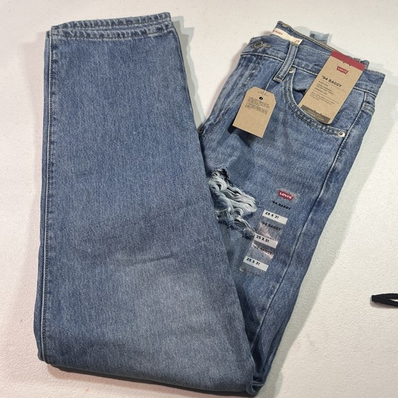 Levi's Denim - Levi's Women '94 Baggy Destructed Wide Leg Mid Rise Zip Fly Jeans 25x31 Blue NWT